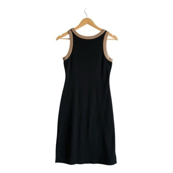 Esprit Ribbed Black & Tan Sleeveless Tank Dress Small Y2K Logo - Picture 8 of 13